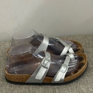Birkenstock Mayari Silver Leather Slip On Sandals Size 7